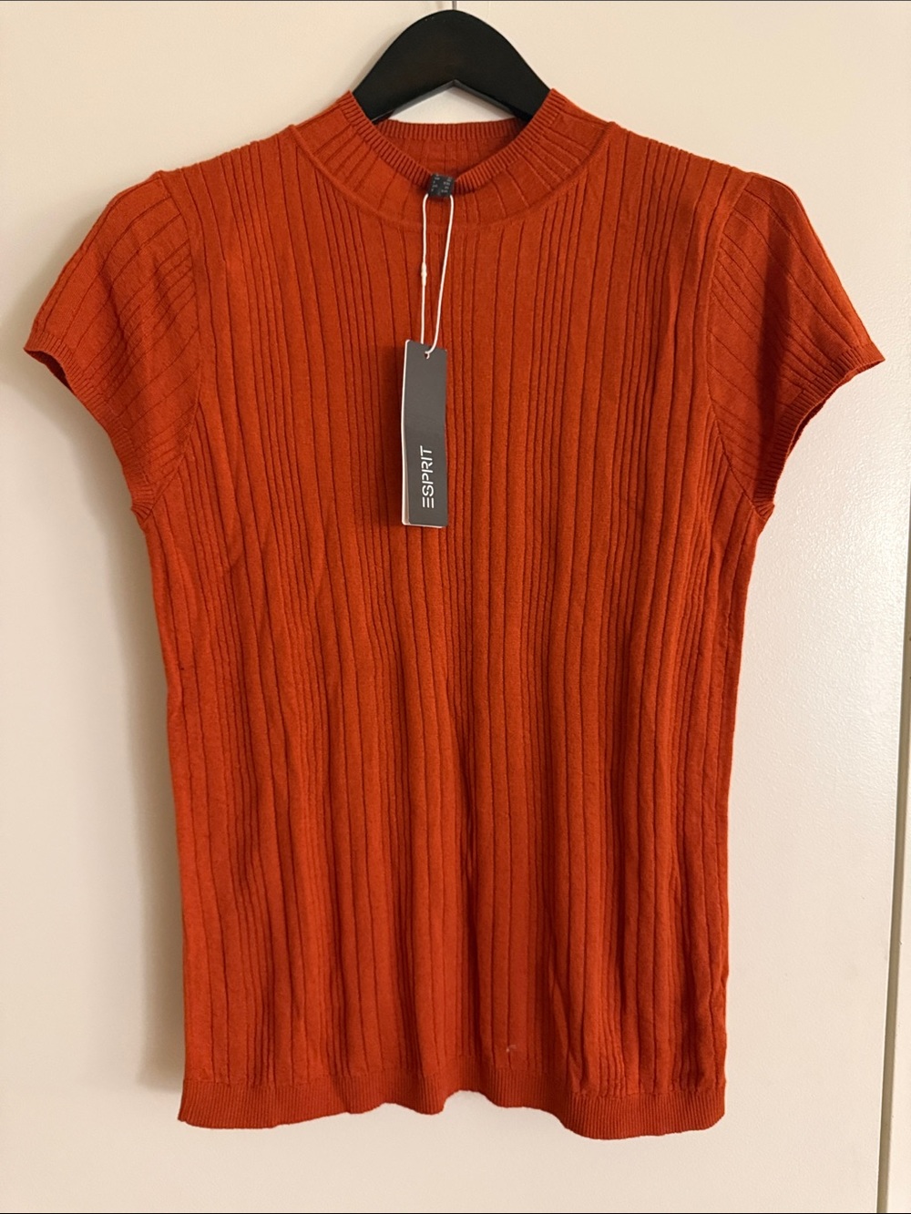 Esprit Ribbed Short-Sleeve Knit Top in Rust